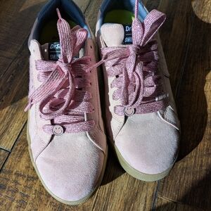 Pink Suede Like Sneakers with Smiley Face Accents